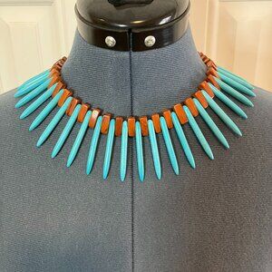 Handcrafted Blue Howlite Turquoise and Bayong Wood Necklace - 18" Long